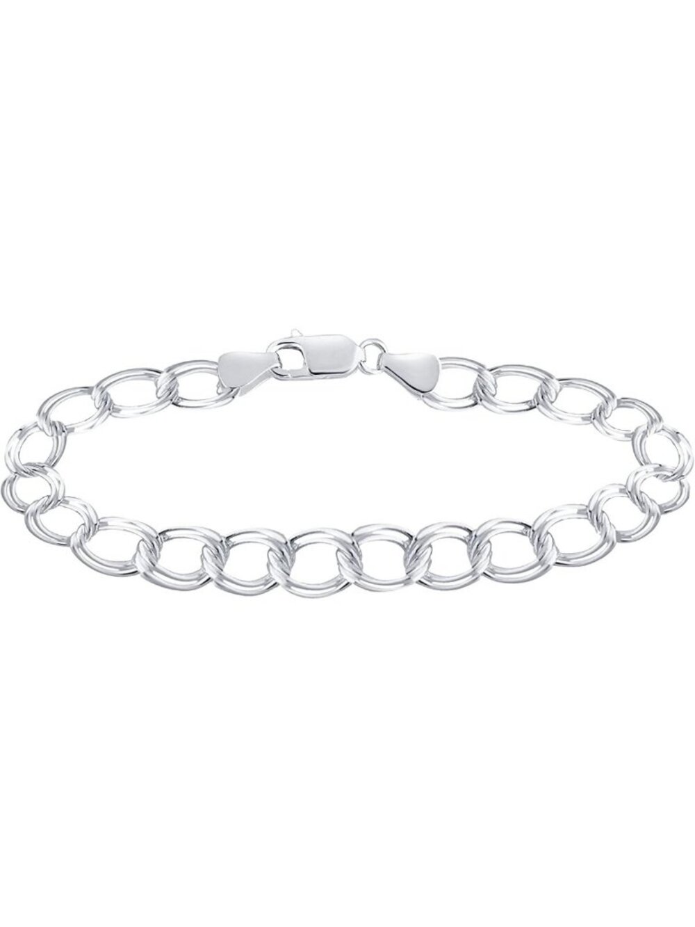 925 Sterling Silver 9mm Double Ring Charm Link Bracelet - 8" Italian Gift Boxed